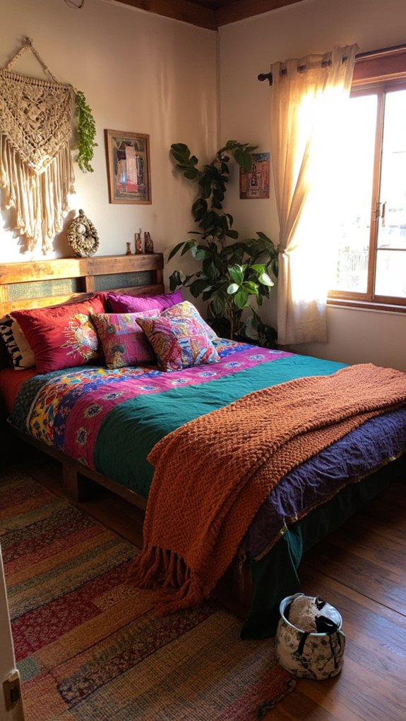 bohemian colorful pallet bed