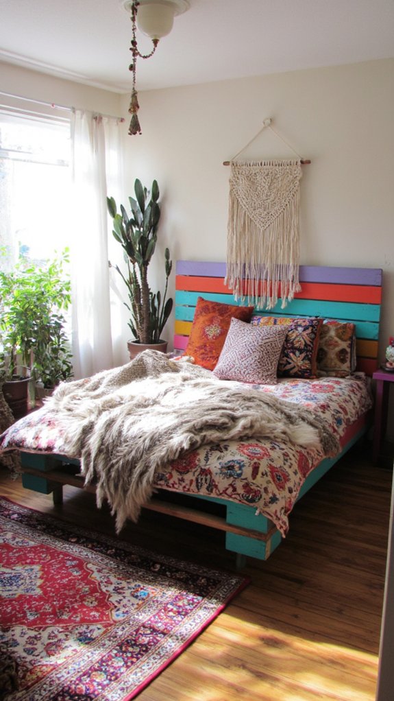 bohemian colorful pallet bed