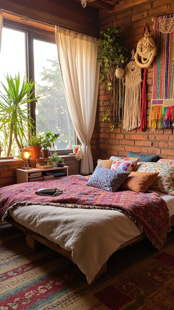 bohemian vibrant bed decor