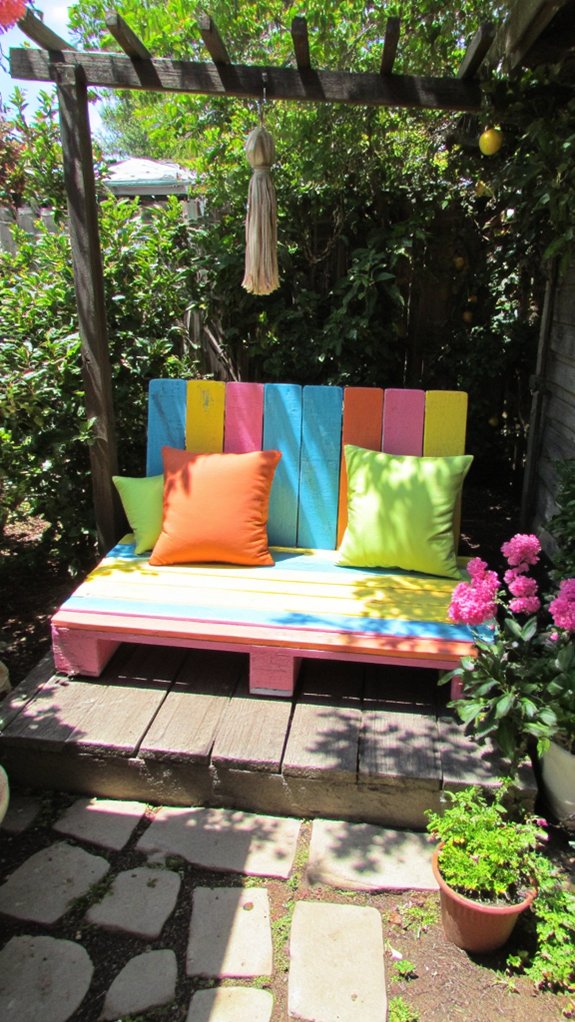 colorful outdoor pallet sofas