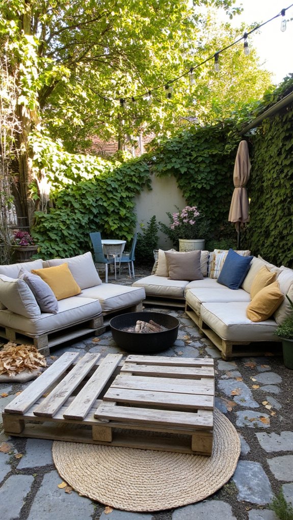cozy pallet fire pit seating