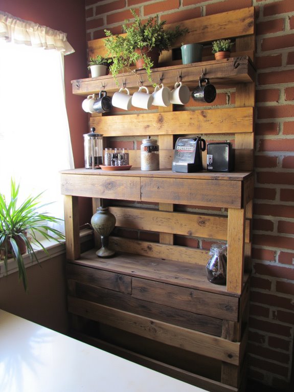 reclaimed wood coffee station