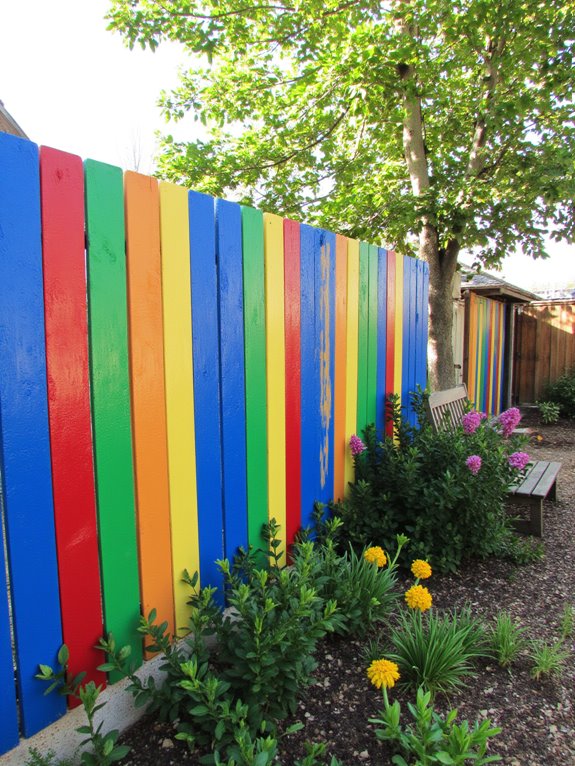 vibrant colorful pallet fence
