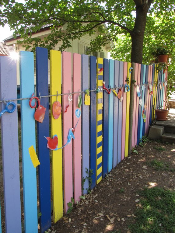vibrant painted pallet fence