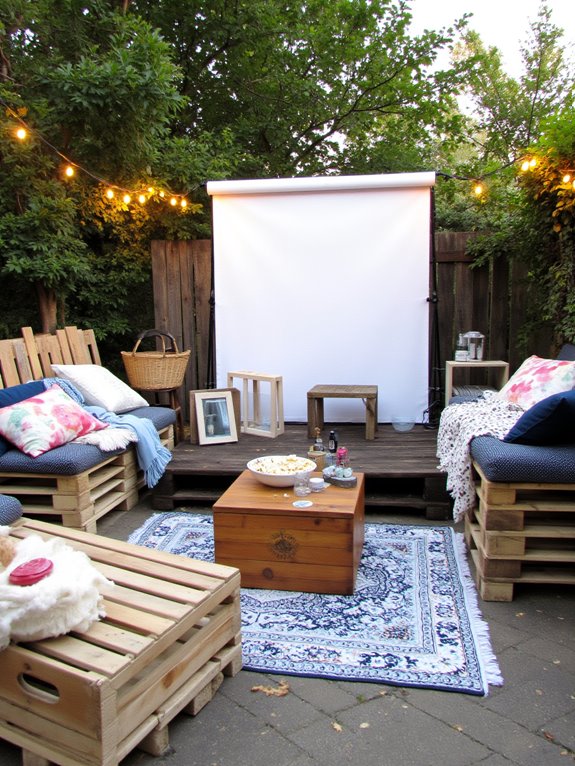 cozy outdoor movie setup