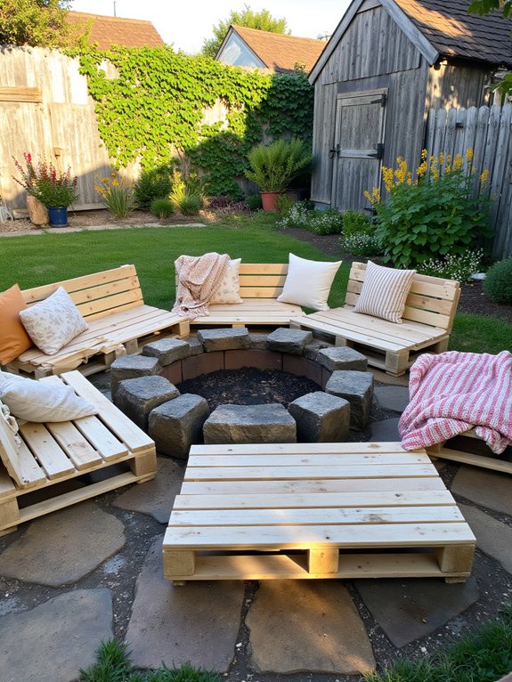 cozy pallet fire pit seating