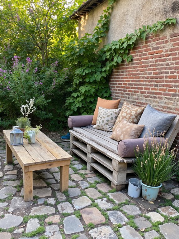 cozy rustic pallet benches