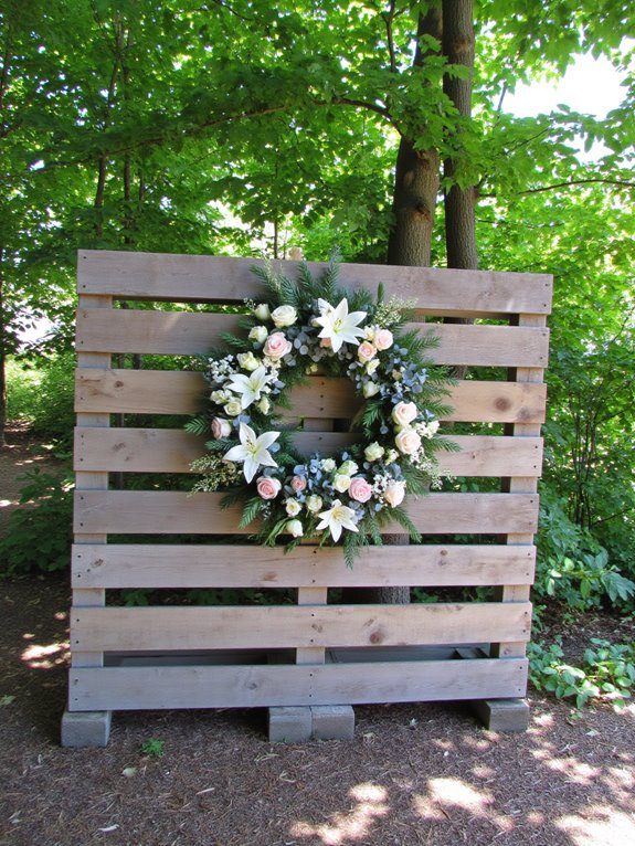 floral wreath enhances backdrop