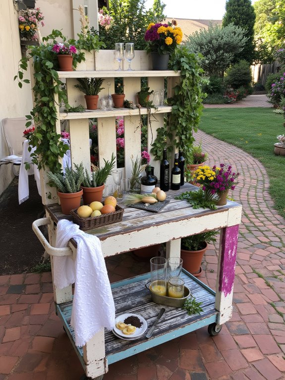 garden themed outdoor bar cart