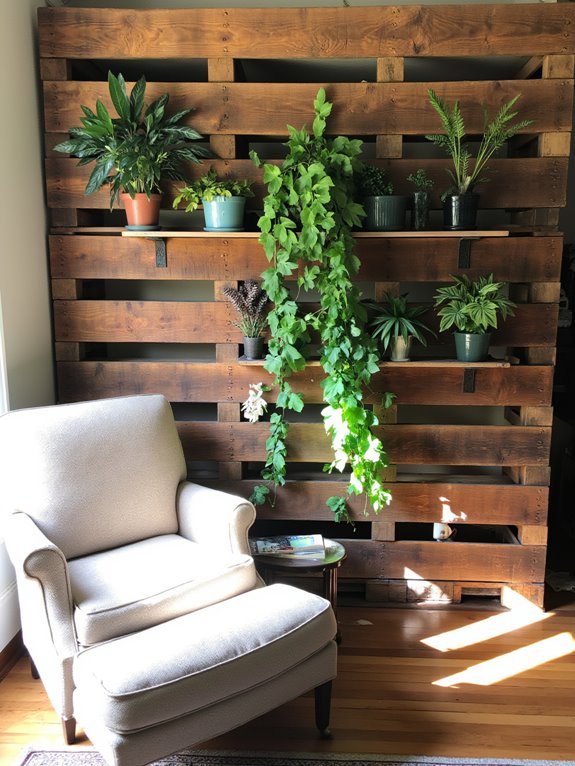 greenery enhances pallet walls