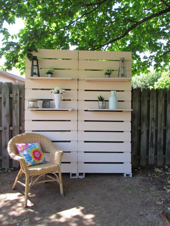 pallet backdrop with shelves