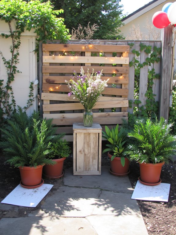 pallets with fabric and greenery