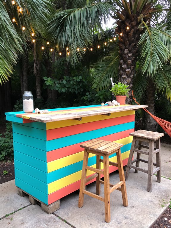 vibrant beach themed tiki bar