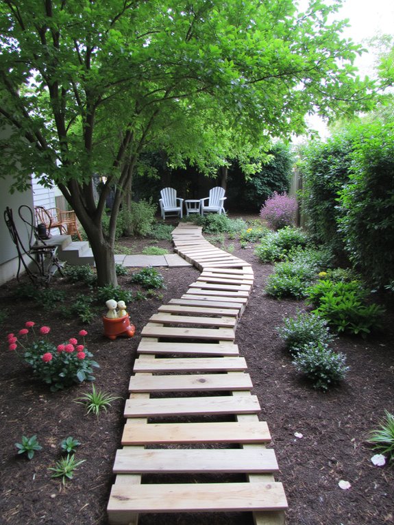 whimsical colorful pallet pathway