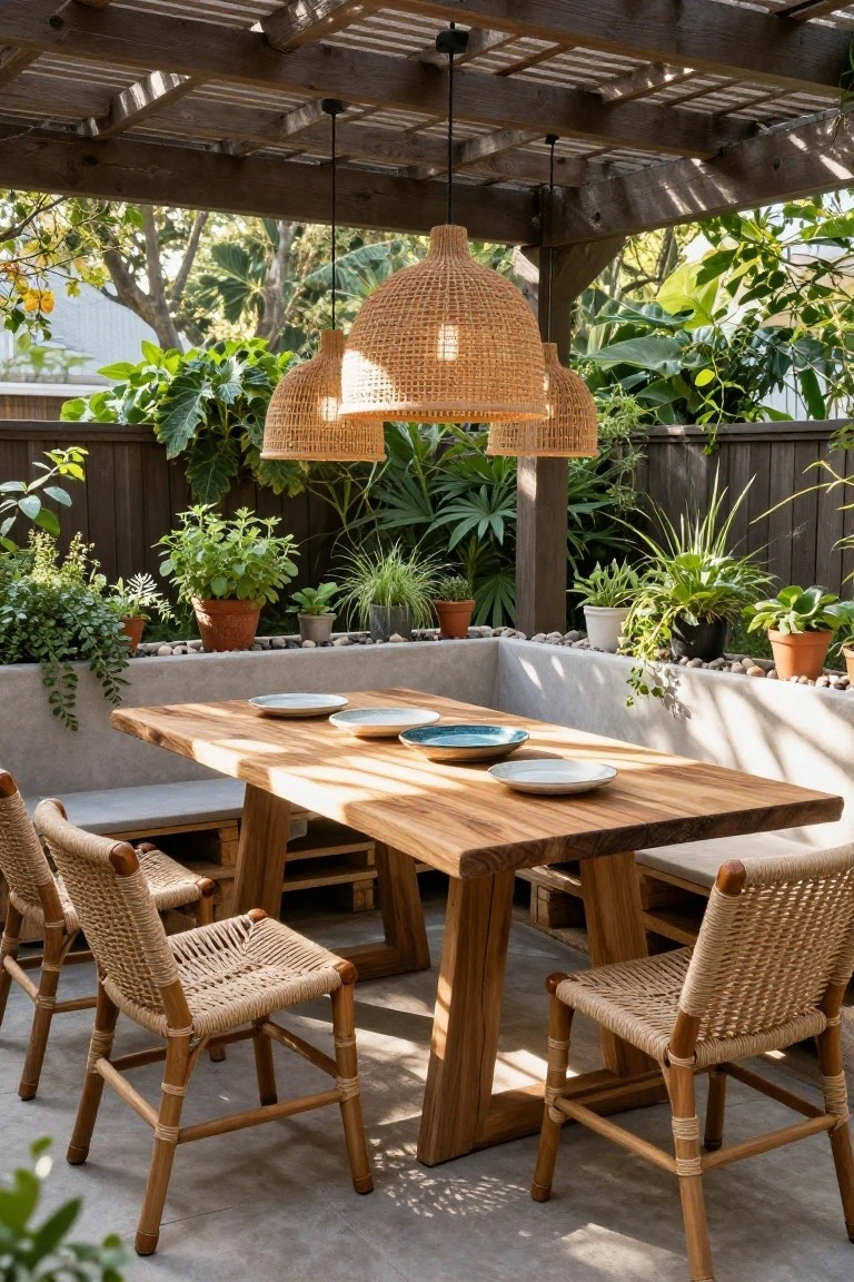 Simple Bench Seating Along the Patio Wall