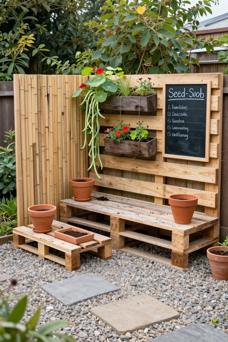 Pallet Garden Fence with Built-In Seating