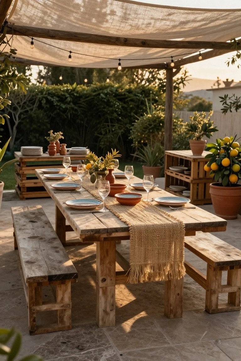 Outdoor Pallet Table and Benches