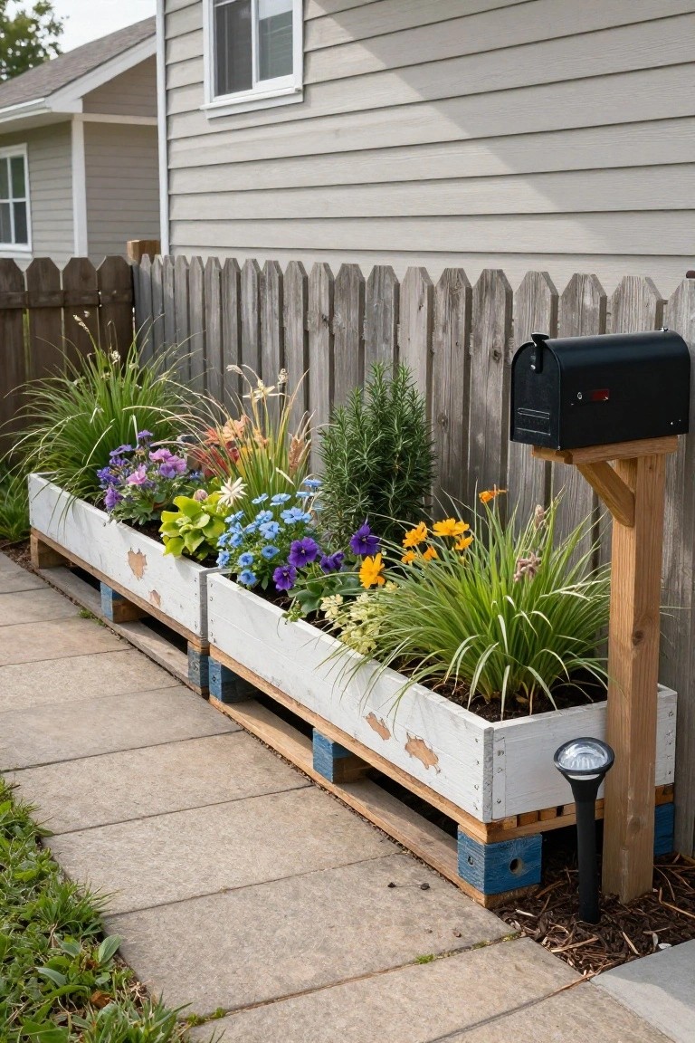 Pallet Raised Planter for Walkway Flowers