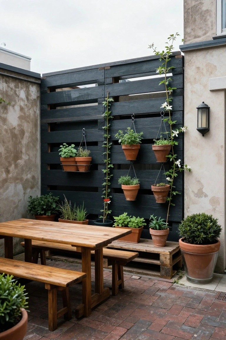 Pallet Fence with Hanging Planters